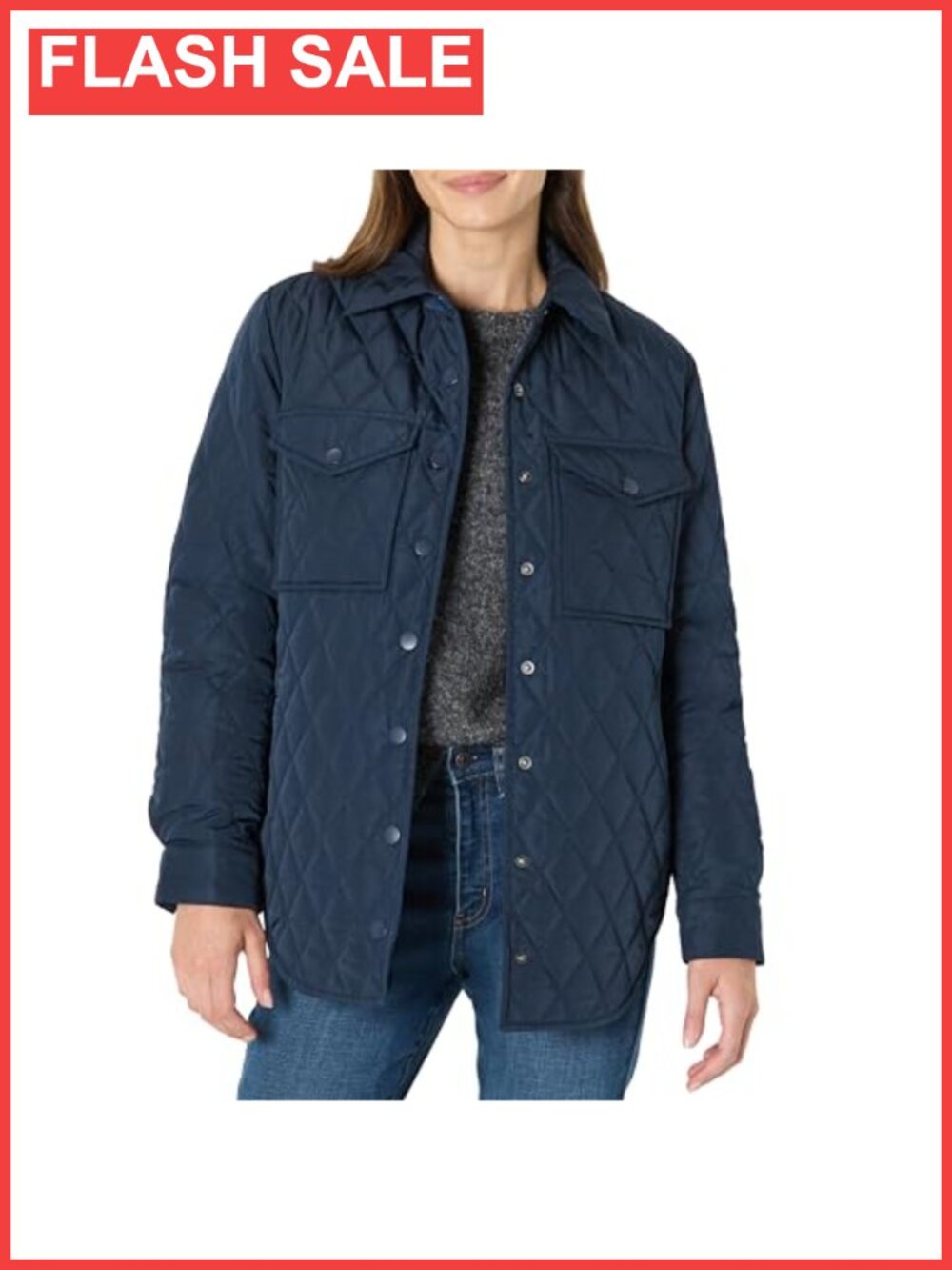 Women's Relaxed Fit Quilted Jacket Long Sleeve Snap Front